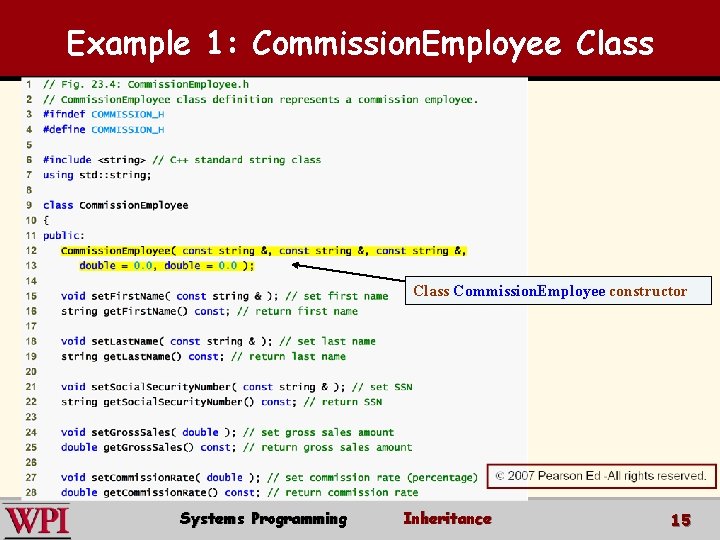 Example 1: Commission. Employee Class Commission. Employee constructor Systems Programming Inheritance 15 