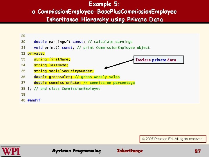 Example 5: a Commission. Employee-Base. Plus. Commission. Employee Inheritance Hierarchy using Private Data Declare