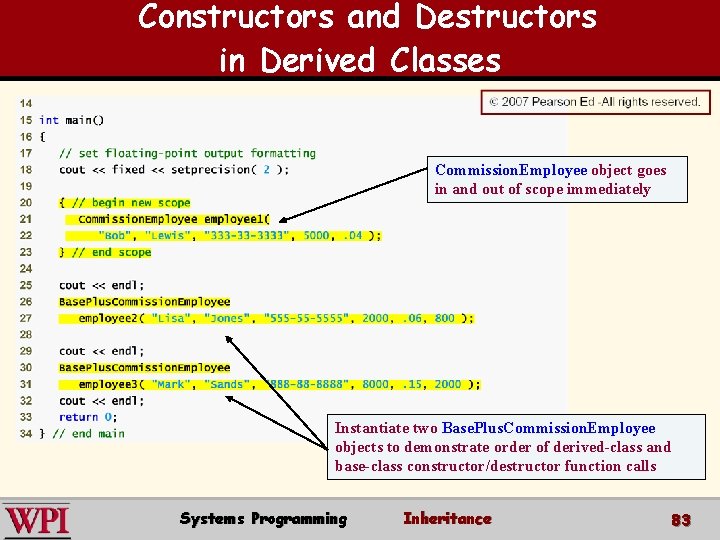 Constructors and Destructors in Derived Classes Commission. Employee object goes in and out of