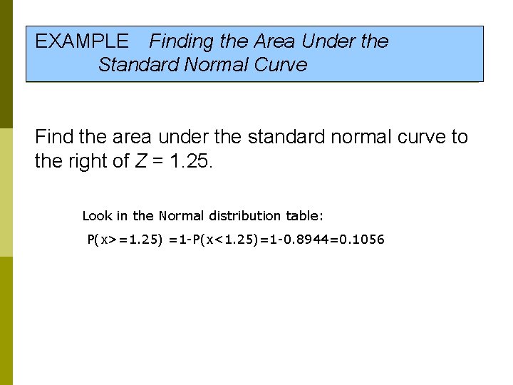 EXAMPLE Finding the Area Under the Standard Normal Curve Find the area under the