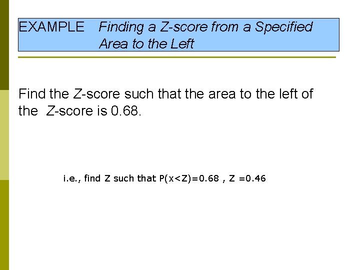 EXAMPLE Finding a Z-score from a Specified Area to the Left Find the Z-score