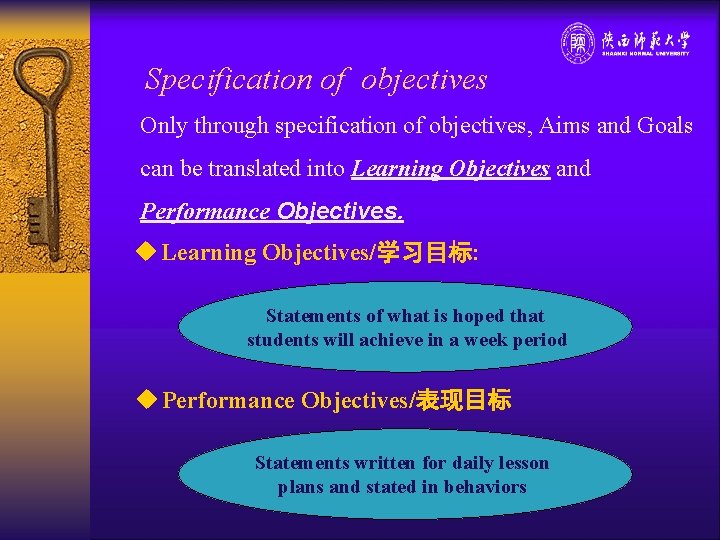 Specification of objectives Only through specification of objectives, Aims and Goals can be translated