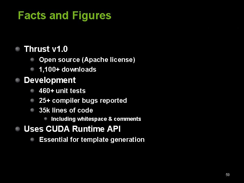  Facts and Figures Thrust v 1. 0 Open source (Apache license) 1, 100+