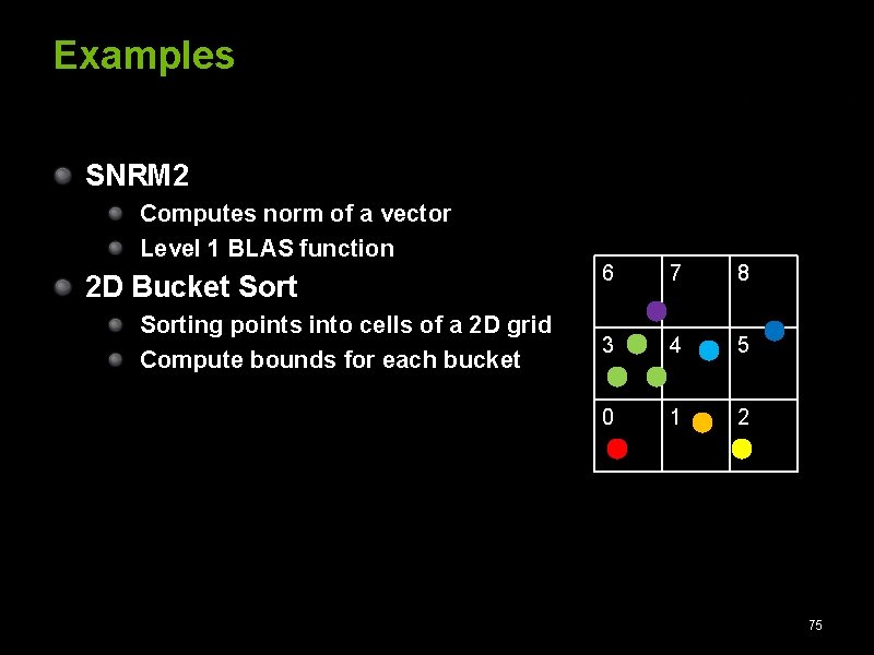 Examples SNRM 2 Computes norm of a vector Level 1 BLAS function 2 D