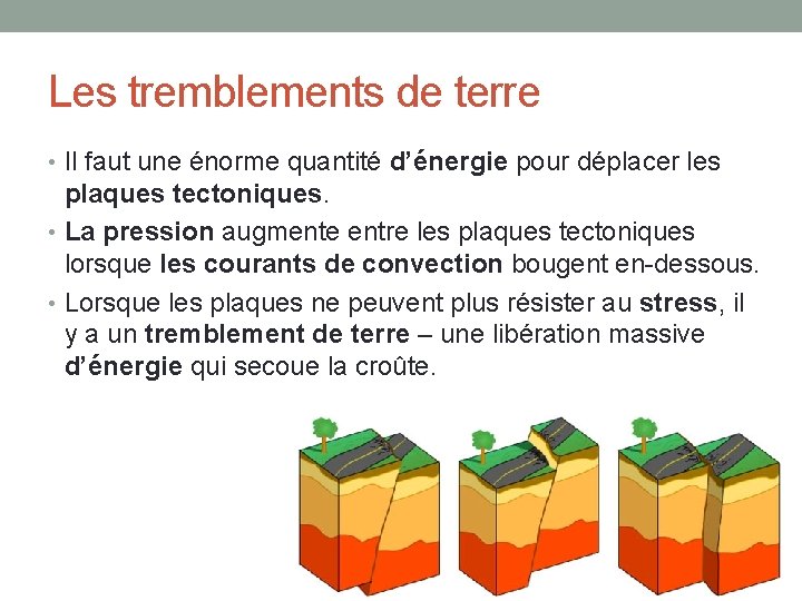 Les tremblements de terre • Il faut une énorme quantité d’énergie pour déplacer les