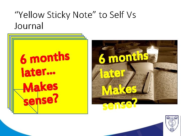 “Yellow Sticky Note” to Self Vs Journal s h t n o m 6