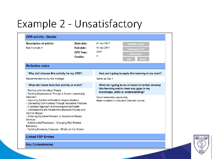 Example 2 - Unsatisfactory 