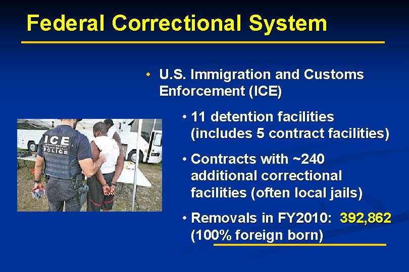 Federal Correctional System • U. S. Immigration and Customs Enforcement (ICE) • 11 detention