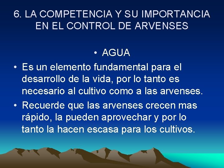 6. LA COMPETENCIA Y SU IMPORTANCIA EN EL CONTROL DE ARVENSES • AGUA •
