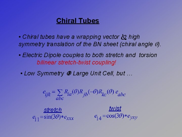 Chiral Tubes • Chiral tubes have a wrapping vector high symmetry translation of the