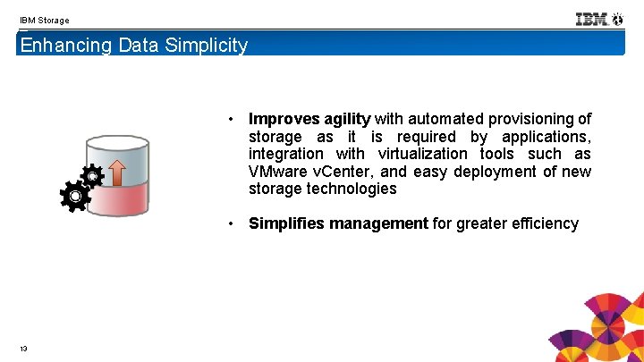 IBM Storage Enhancing Data Simplicity • Improves agility with automated provisioning of storage as