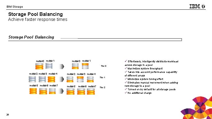 IBM Storage Pool Balancing Achieve faster response times §Storage Pool Balancing mdisk 0 mdisk