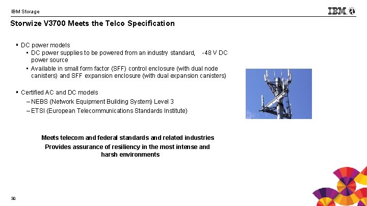 IBM Storage Storwize V 3700 Meets the Telco Specification § DC power models •