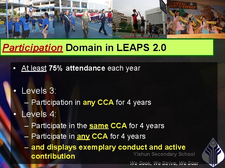 Participation Domain in LEAPS 2. 0 • At least 75% attendance each year •