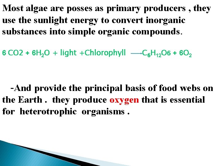 Most algae are posses as primary producers , they use the sunlight energy to