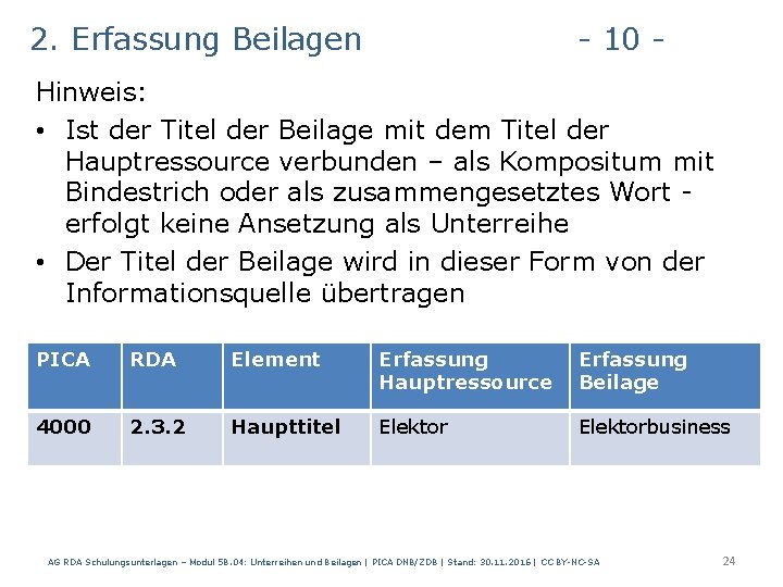 2. Erfassung Beilagen - 10 - Hinweis: • Ist der Titel der Beilage mit