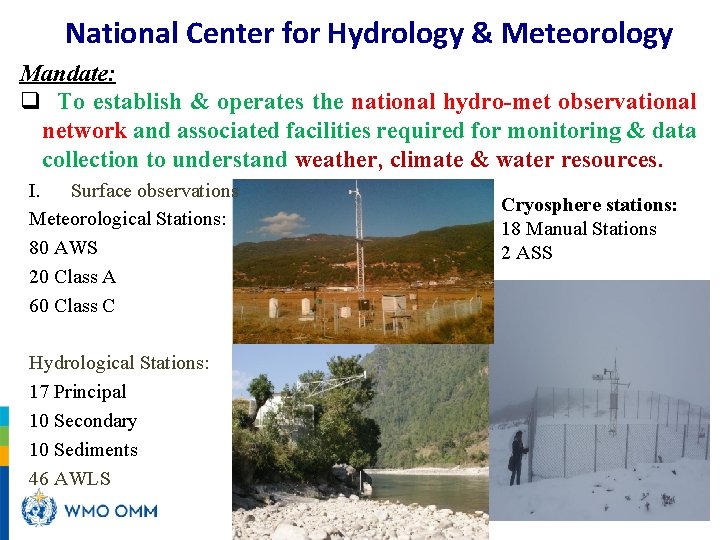 National Center for Hydrology & Meteorology Mandate: q To establish & operates the national