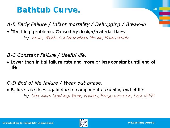 Bathtub Curve. 16 A-B Early Failure / Infant mortality / Debugging / Break-in •