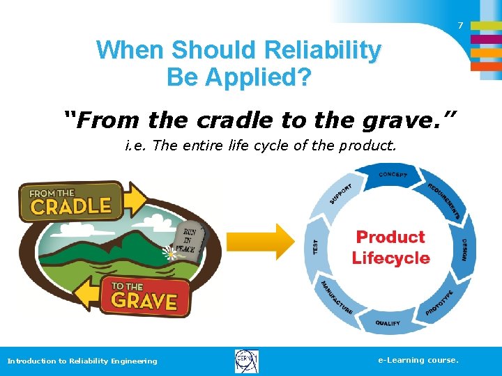 7 When Should Reliability Be Applied? “From the cradle to the grave. ” i.