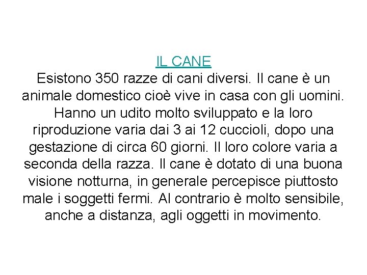 IL CANE Esistono 350 razze di cani diversi. Il cane è un animale domestico