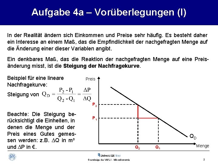 Aufgabe 4 a – Vorüberlegungen (I) In der Realität ändern sich Einkommen und Preise