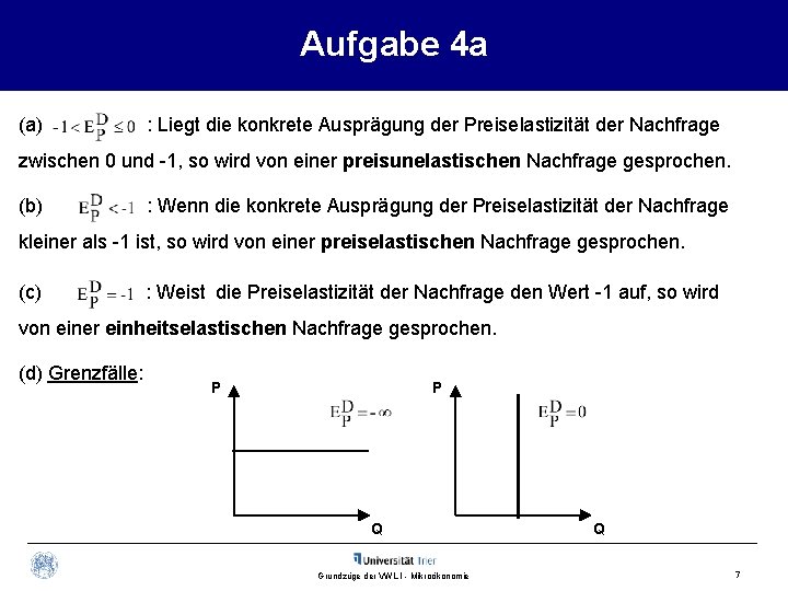 Aufgabe 4 a (a) : Liegt die konkrete Ausprägung der Preiselastizität der Nachfrage zwischen