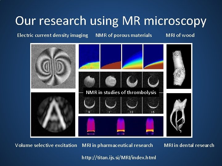 Our research using MR microscopy Electric current density imaging NMR of porous materials MRI