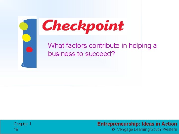 What factors contribute in helping a business to succeed? Chapter 1 19 Entrepreneurship: Ideas