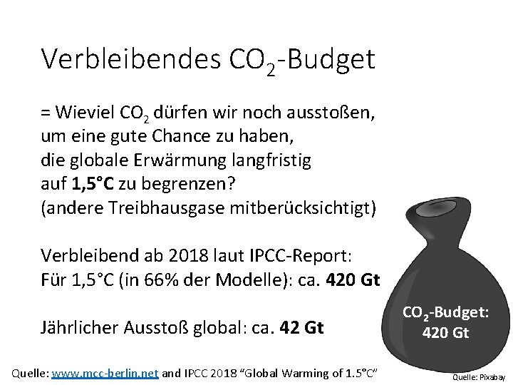 Verbleibendes CO 2 -Budget = Wieviel CO 2 dürfen wir noch ausstoßen, um eine