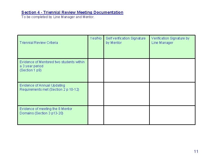 Section 4 - Triennial Review Meeting Documentation To be completed by Line Manager and