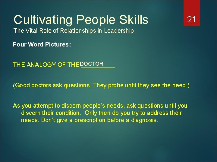 Cultivating People Skills 21 The Vital Role of Relationships in Leadership Four Word Pictures: