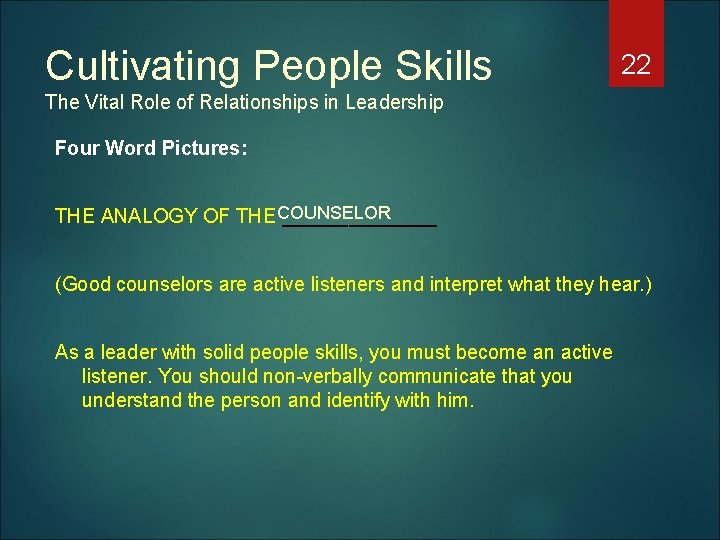 Cultivating People Skills 22 The Vital Role of Relationships in Leadership Four Word Pictures: