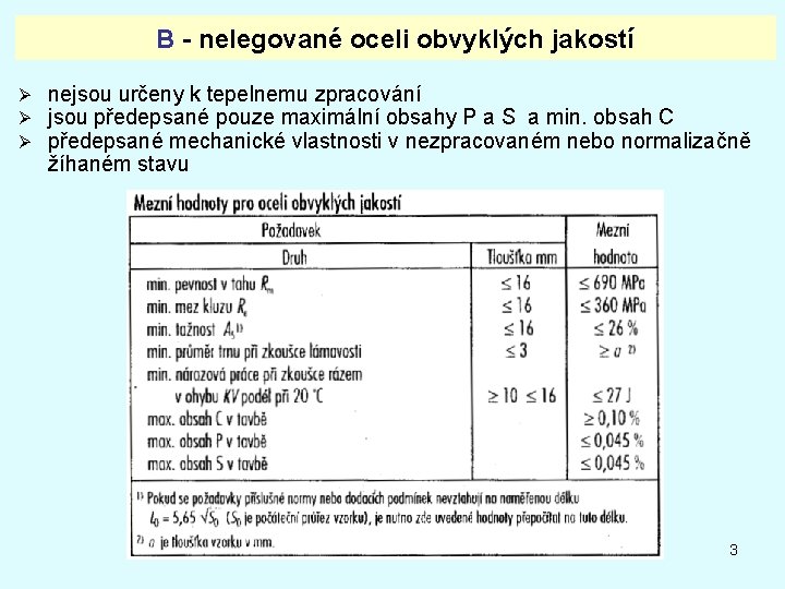 B - nelegované oceli obvyklých jakostí Ø Ø Ø nejsou určeny k tepelnemu zpracování