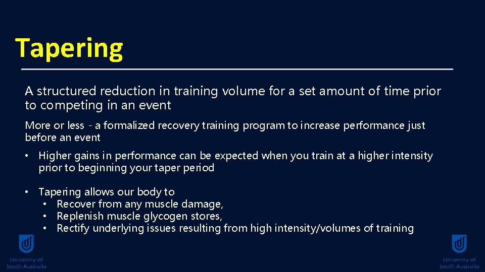 Tapering A structured reduction in training volume for a set amount of time prior