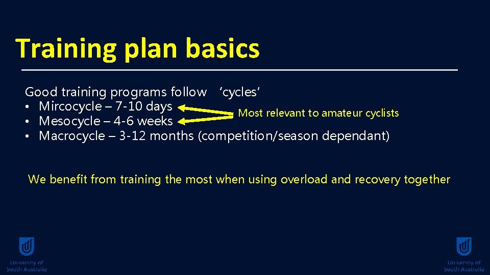 Training plan basics Good training programs follow ‘cycles’ • Mircocycle – 7 -10 days