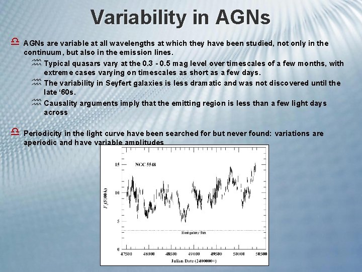 Variability in AGNs d AGNs are variable at all wavelengths at which they have
