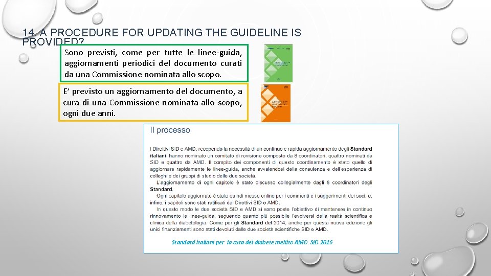 14. A PROCEDURE FOR UPDATING THE GUIDELINE IS PROVIDED? Sono previsti, come per tutte