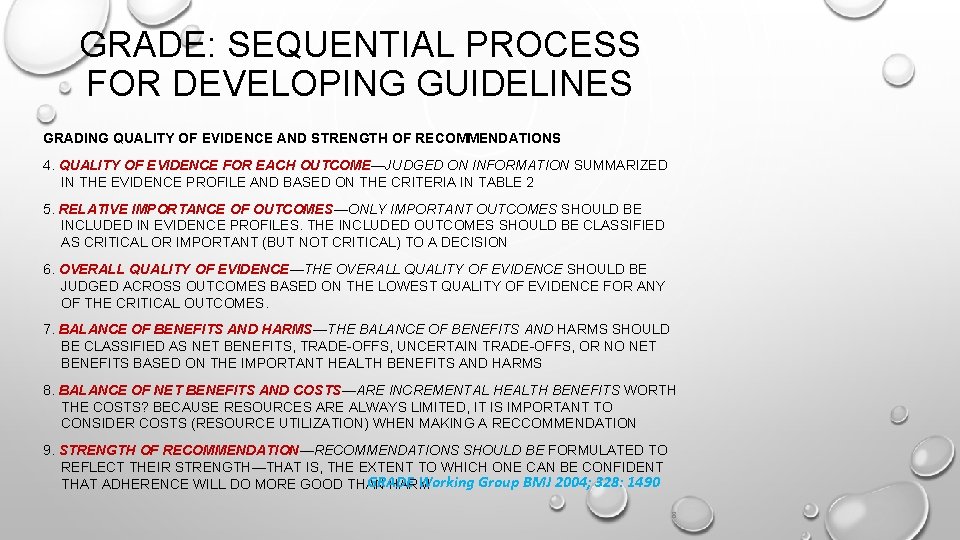 GRADE: SEQUENTIAL PROCESS FOR DEVELOPING GUIDELINES GRADING QUALITY OF EVIDENCE AND STRENGTH OF RECOMMENDATIONS