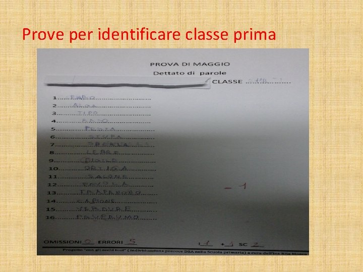 Prove per identificare classe prima 