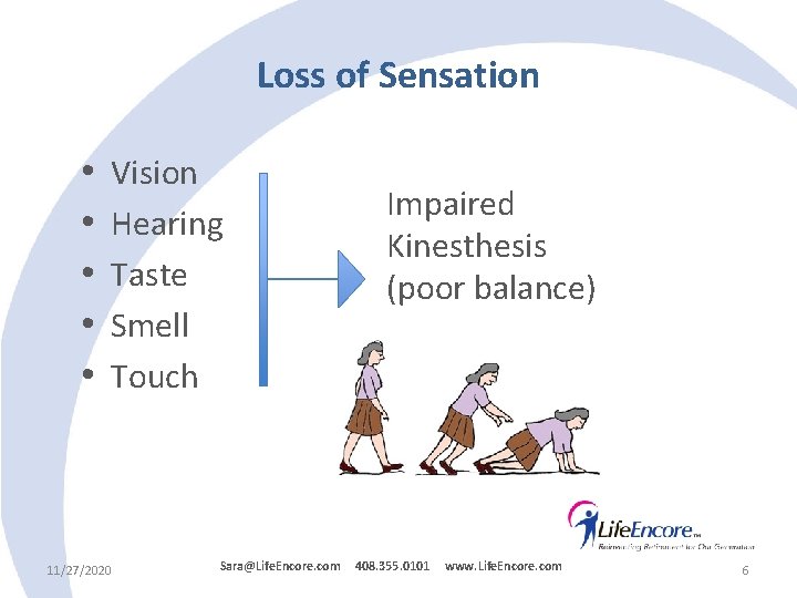 Loss of Sensation • • • Vision Hearing Taste Smell Touch 11/27/2020 Sara@Life. Encore.