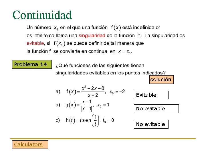 Continuidad Problema 14 solución Evitable No evitable Calculators 