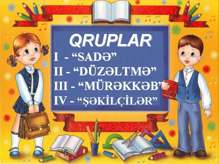 QRUPLAR I - “SADƏ” II - “DÜZƏLTMƏ” III - “MÜRƏKKƏB” IV - “ŞƏKİLÇİLƏR” 