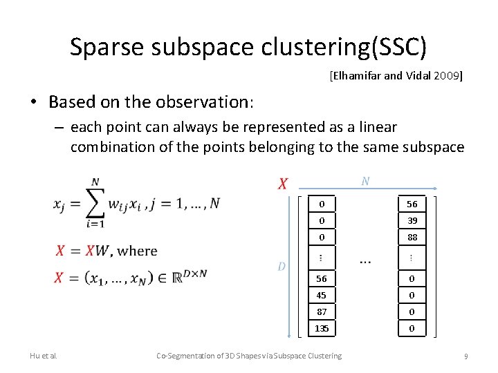 Sparse subspace clustering(SSC) [Elhamifar and Vidal 2009] • Based on the observation: – each