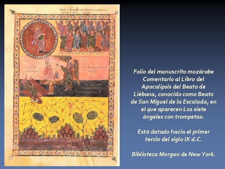 Folio del manuscrito mozárabe Comentario al Libro del Apocalipsis del Beato de Liébana, conocido