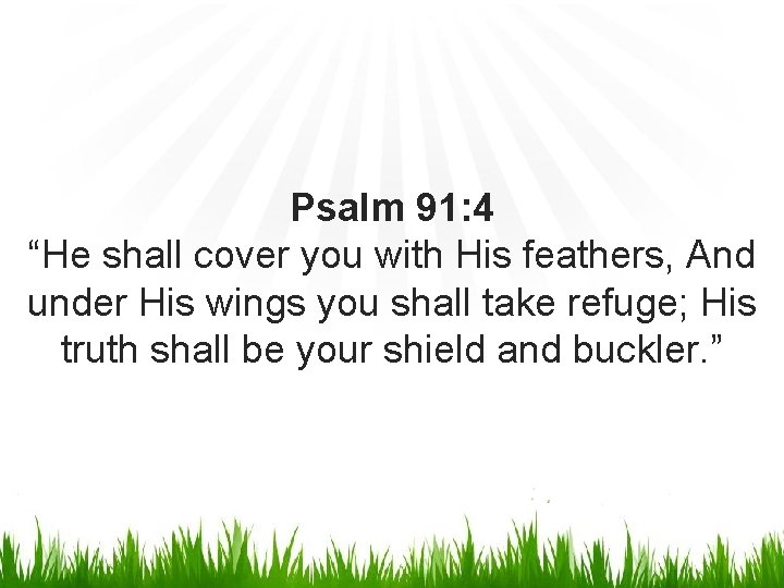 Psalm 91: 4 “He shall cover you with His feathers, And under His wings