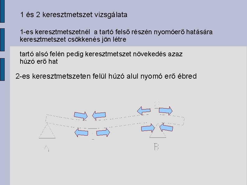 1 és 2 keresztmetszet vizsgálata 1 -es keresztmetszetnél a tartó felső részén nyomóerő hatására