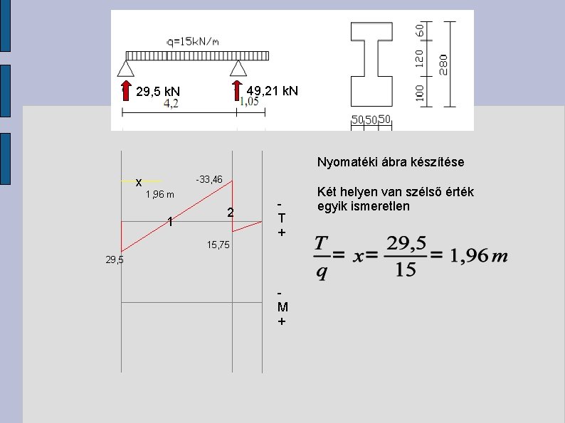 49, 21 k. N 29, 5 k. N Nyomatéki ábra készítése -33, 46 x