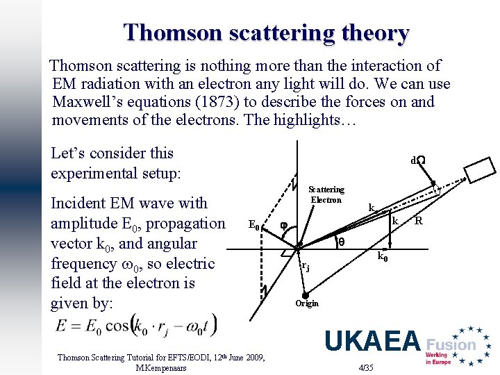 Thomson scattering theory Thomson scattering is nothing more than the interaction of EM radiation