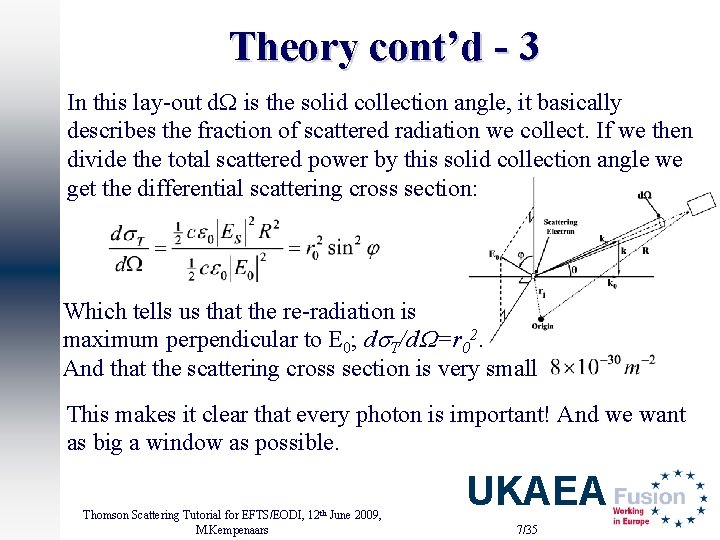 Theory cont’d - 3 In this lay-out d. W is the solid collection angle,