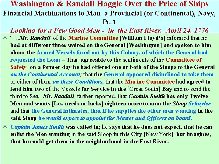 Washington & Randall Haggle Over the Price of Ships Financial Machinations to Man a